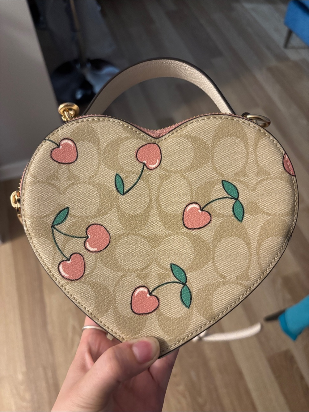 Coach Pink Cherry Heart Crossbody Bag with Gold Chain - Picture 5 of 5